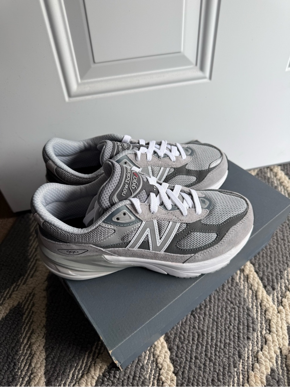 New Balance Gray and White Mesh Suede Sneakers
